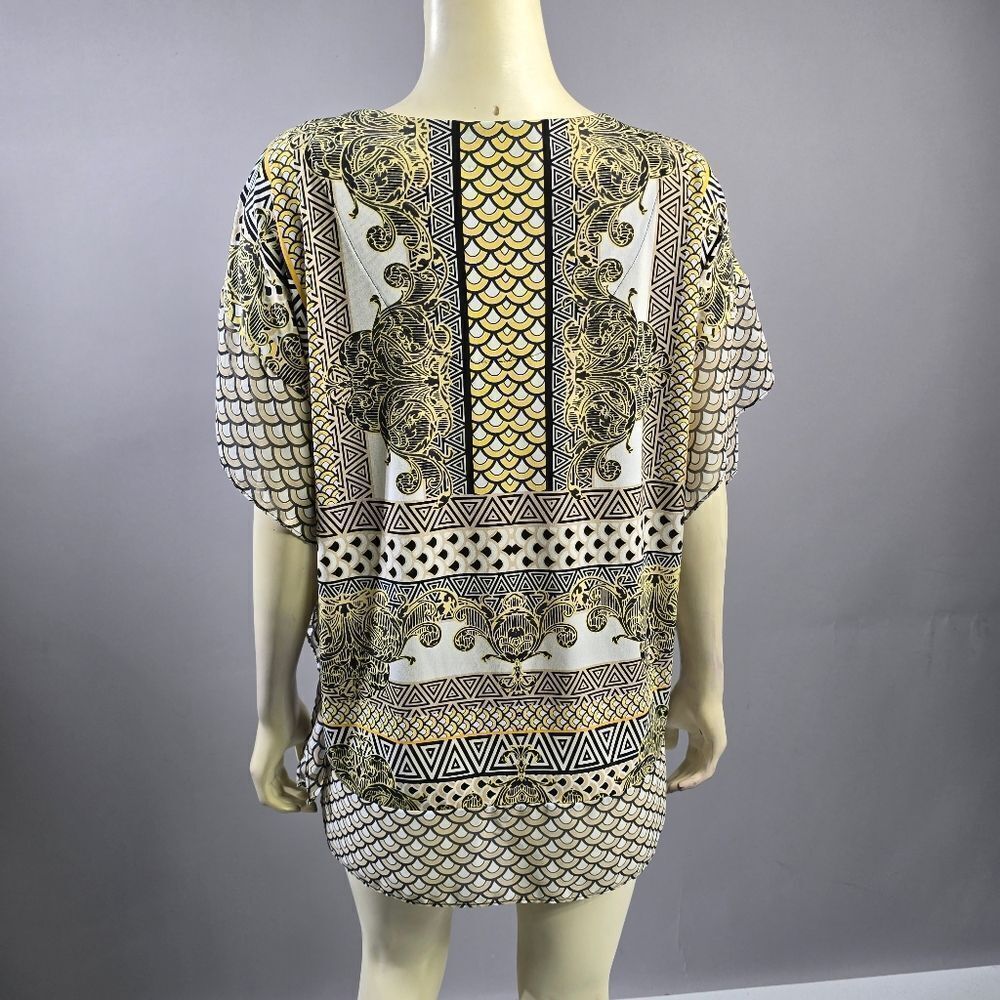 JM Collection Gold and Black Patterned Blouse R5 - Picture 3 of 4
